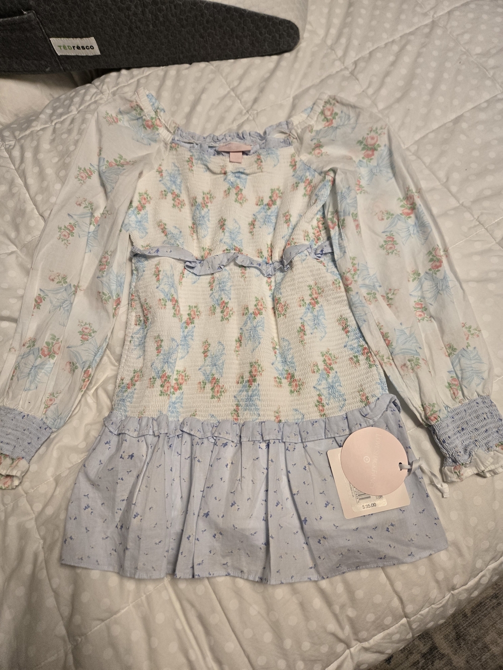 LoveShackFancy Light Blue Floral Smocked Dress